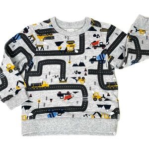 CARTERS construction trucks roads playmat cotton long sleeve shirt gray 24M